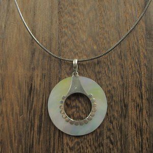 16" Sterling Round Circle White Shell Necklace